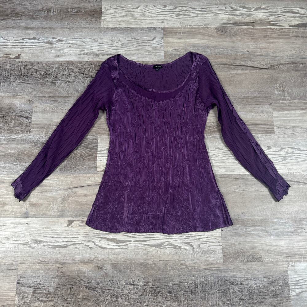 Komarov Purple Crinkle Pleated Tunic Top Whimsigoth Art to Wear Y2K USA XL